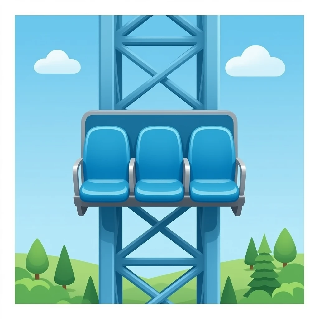 blue colored vertical drop tower ride show from top to bottom, empty ...