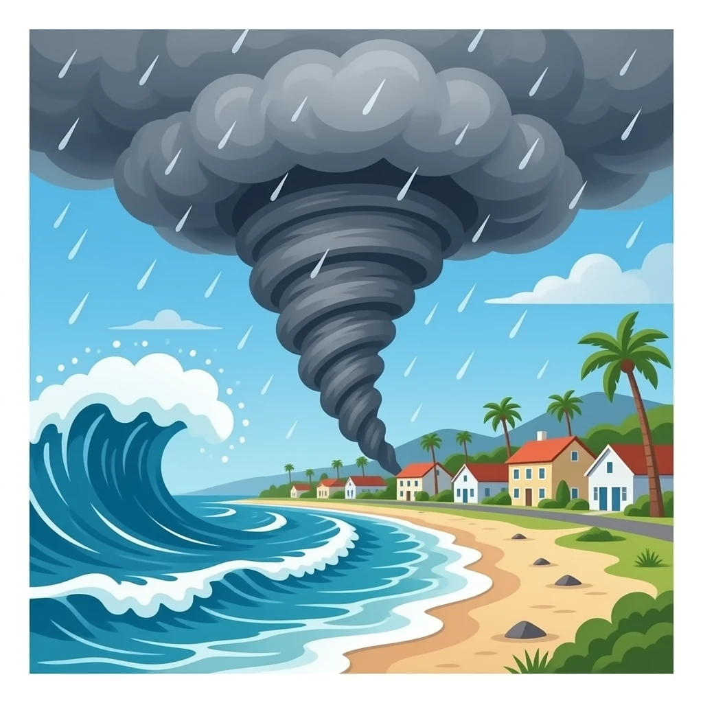 Tornado and tsunami and hurricane and hail emoji