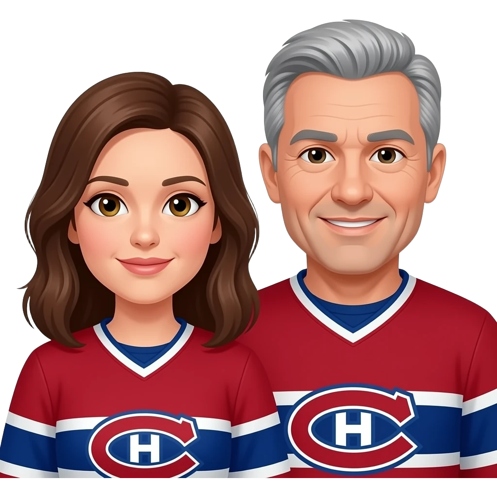 Montreal  canadien hockey fans Couple woman 47 years old brown hair hazel eyes male 62 years grey hair emoji