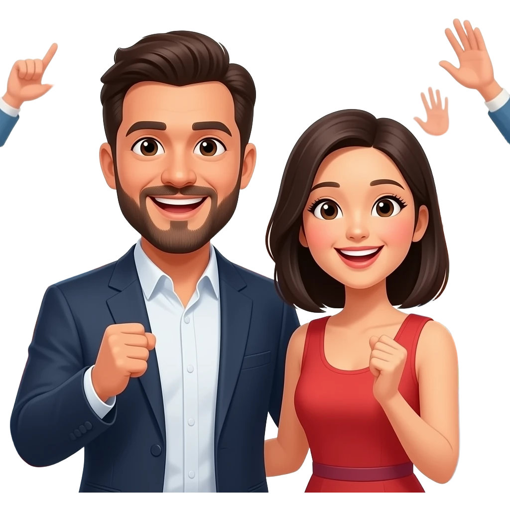 A bearded celebrity man and Asian celebrity woman being cheered in the street emoji