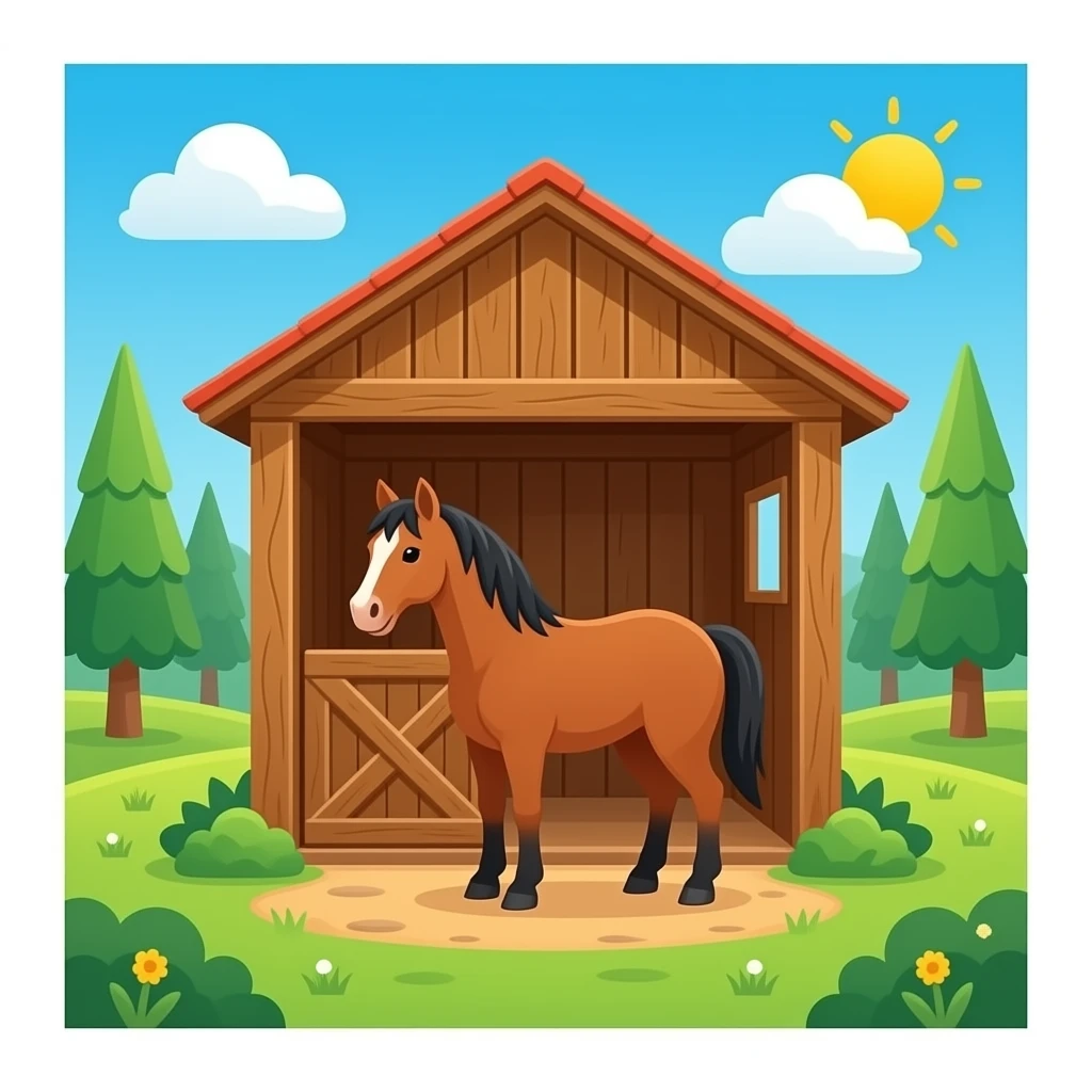 The horse is inside the cozy wooden stable emoji