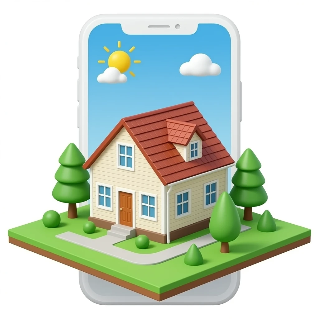a good house in a 3d perspective pop-ing out from a phone screen, no background, make it look realistic and not cartoonish emoji