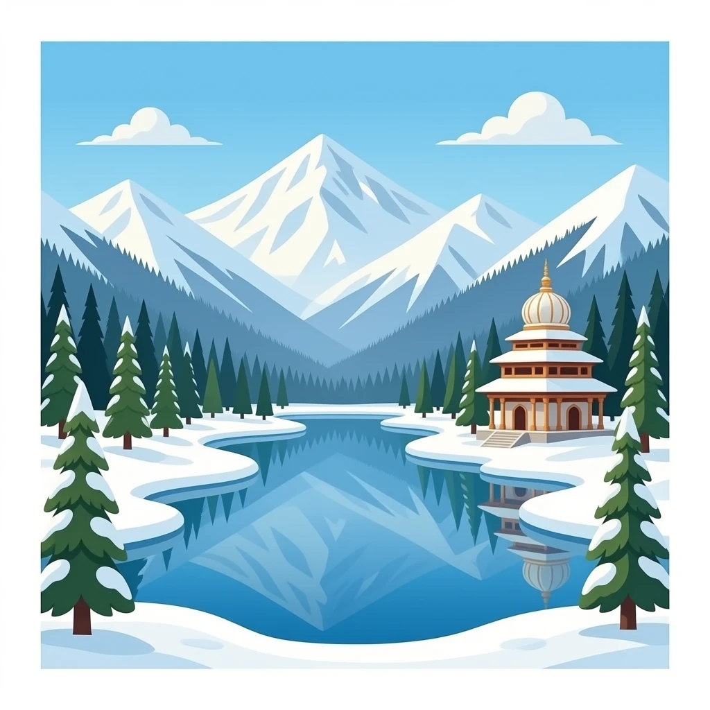 jammu and kashmir snow mountains lake temple emoji | AI Emoji Generator