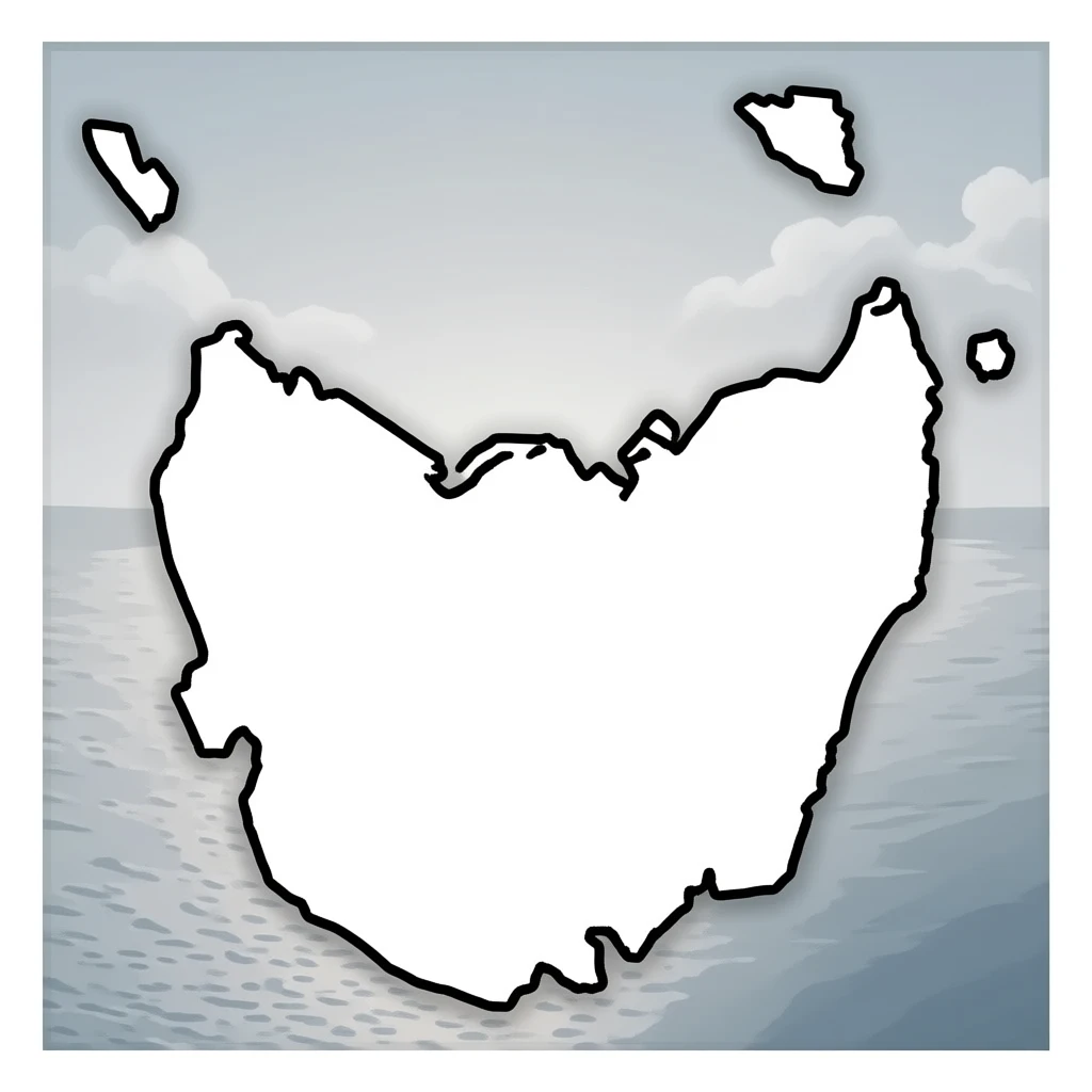 map of Tasmania black and white, just blank in the middle like if it was written with a black pen on a white paper, delete the pen and blank paper no lines emoji