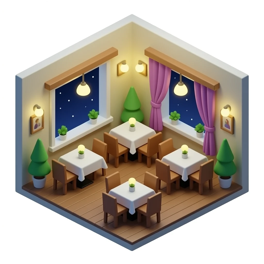 isometric thematic interior restaurant emoji