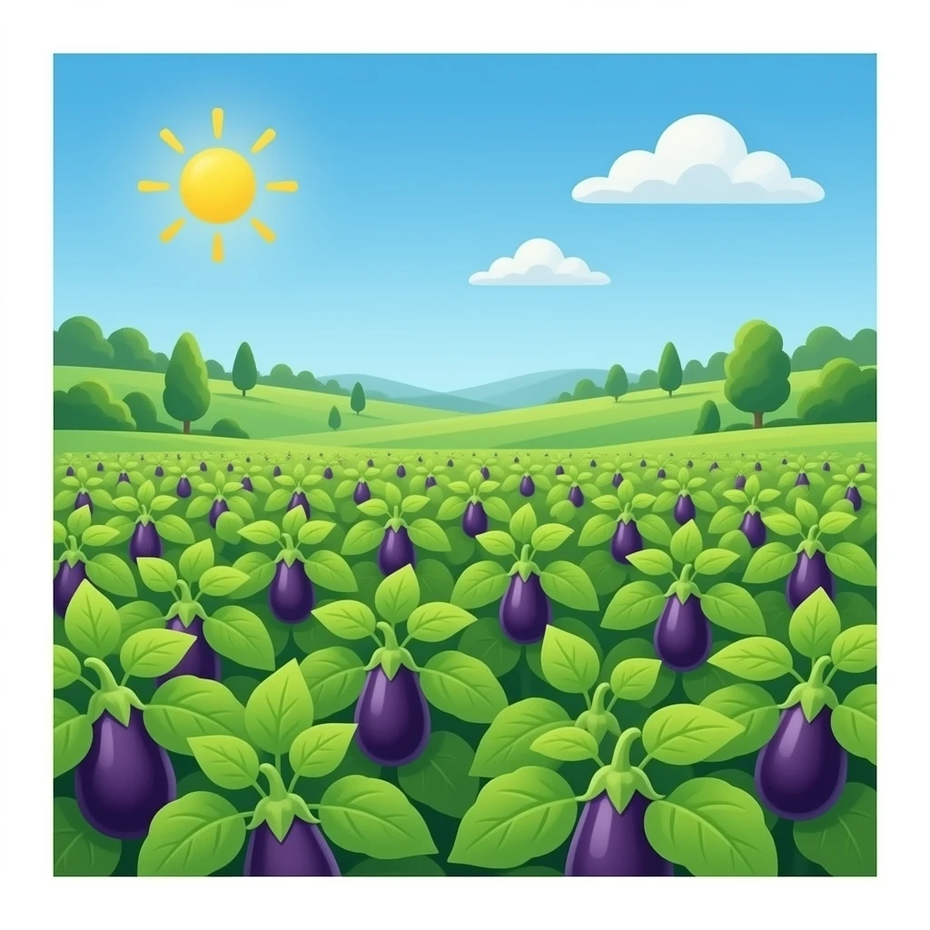 A sea of green with eggplants emoji
