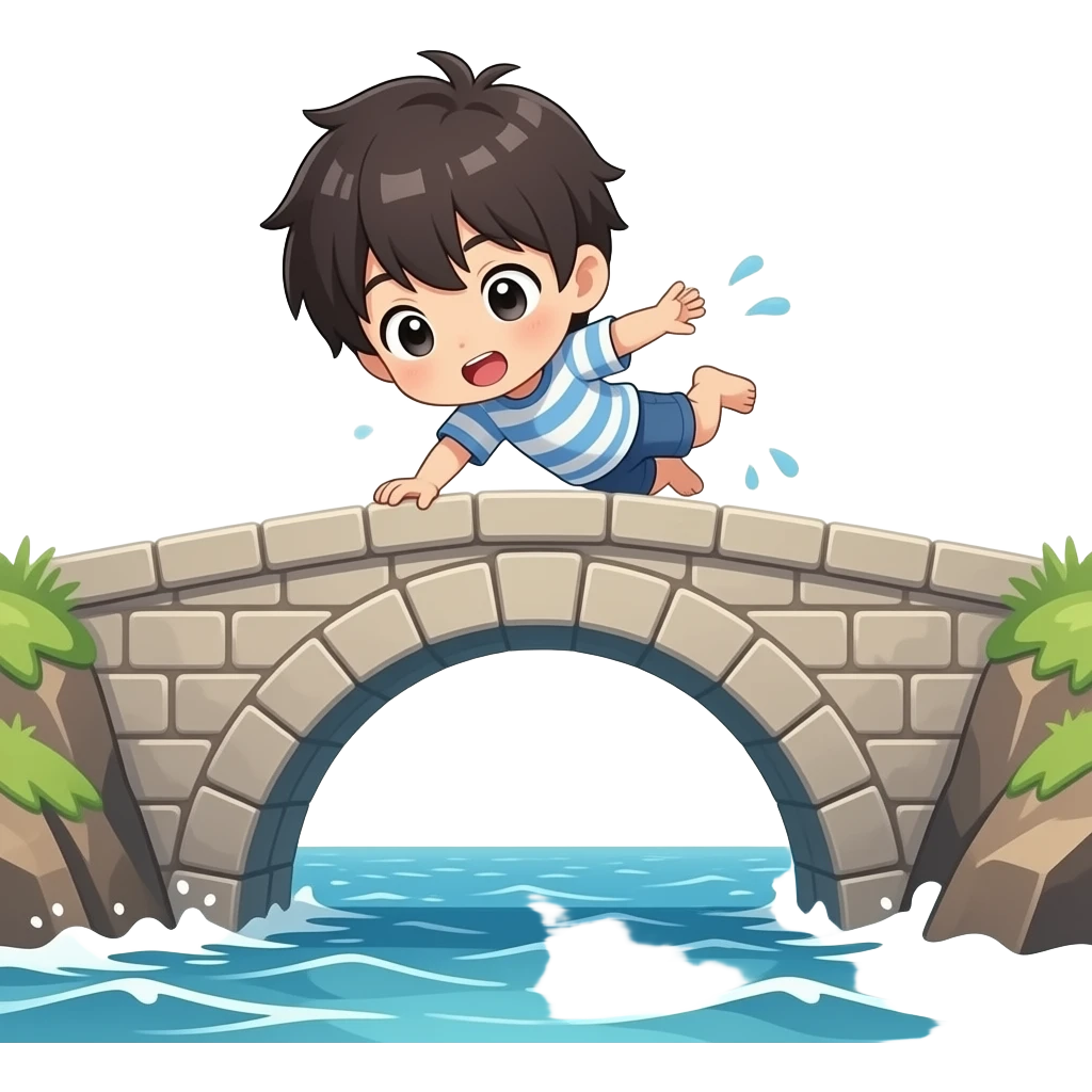 chibi anime boy fall off the bridge into the sea emoji | AI Emoji Generator