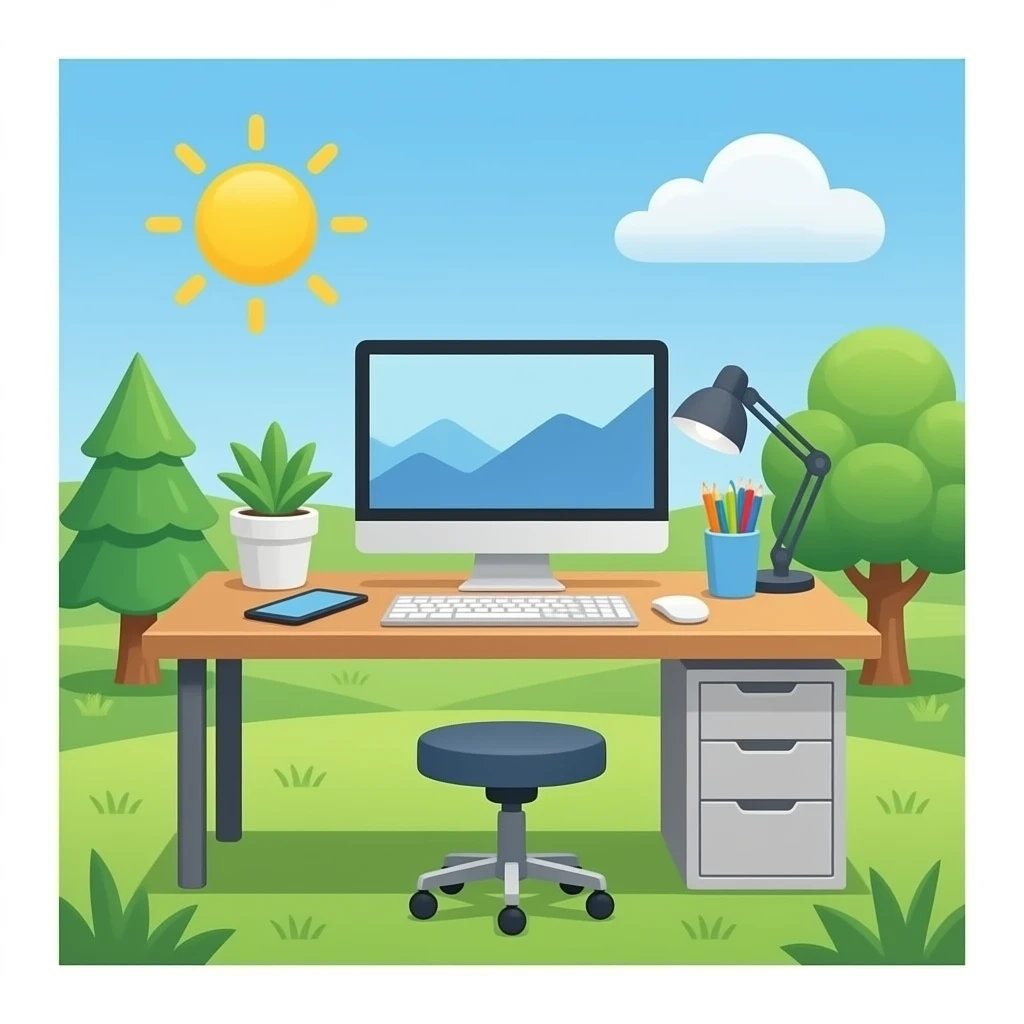 work asthetic desk setup emoji