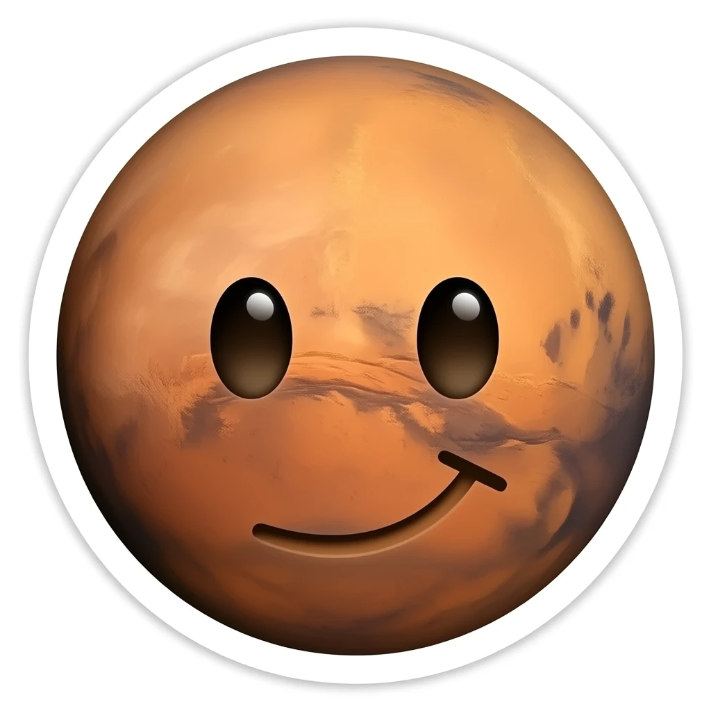 Mars with a face emoji