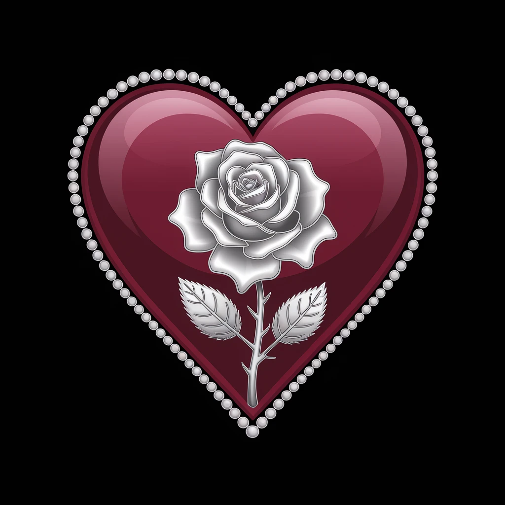 gothic heart with a silver gothic rose emoji