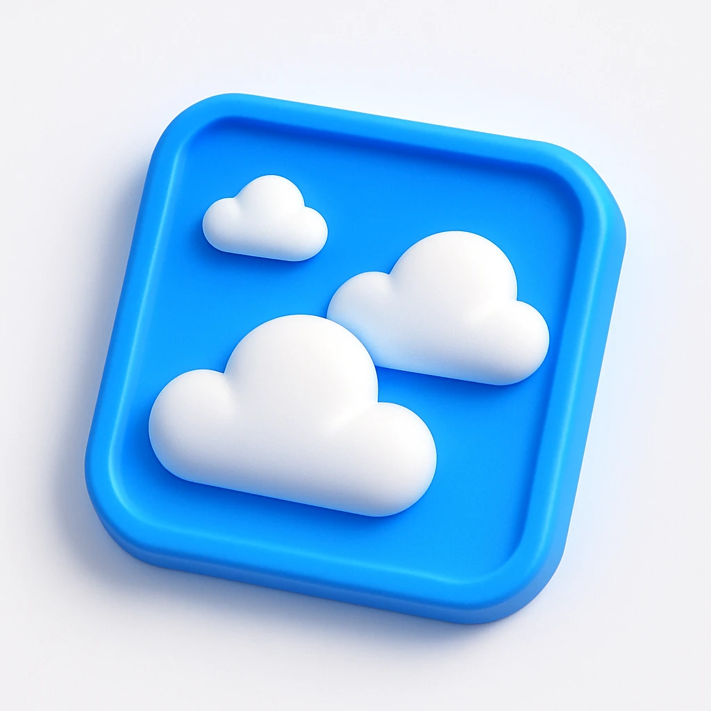 3D blue style sky with fluffy clouds, vibrant and soft, clear blue background, no text emoji