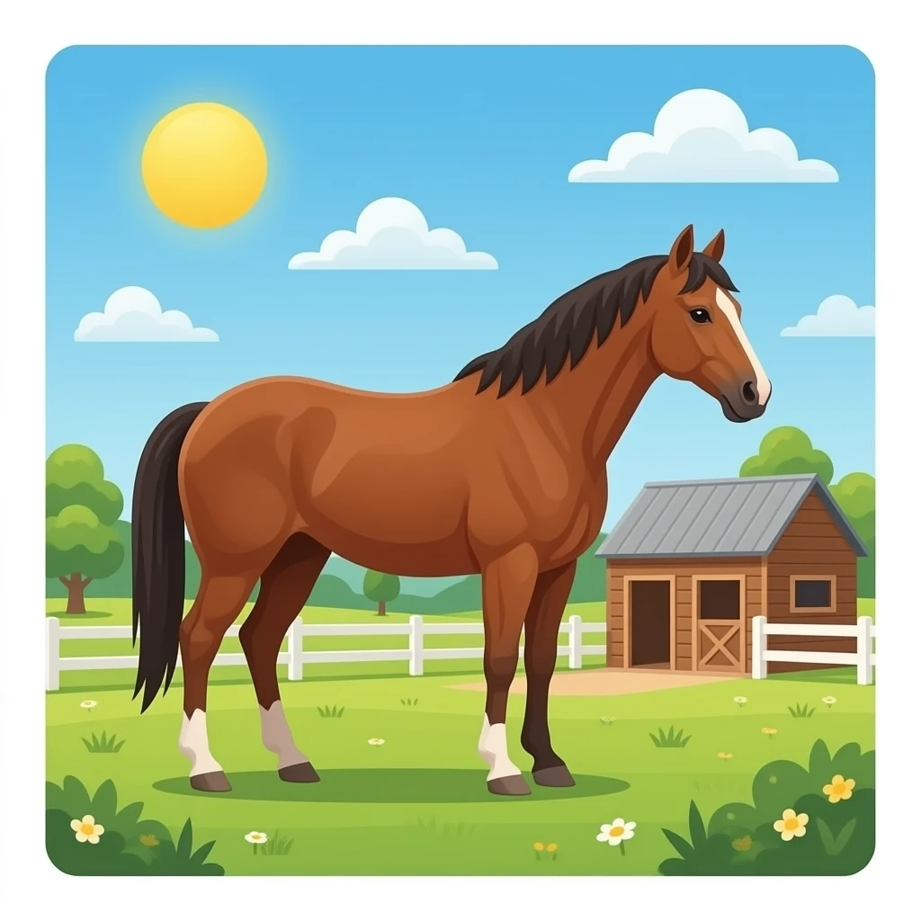 Horse stable with a horse standing emoji