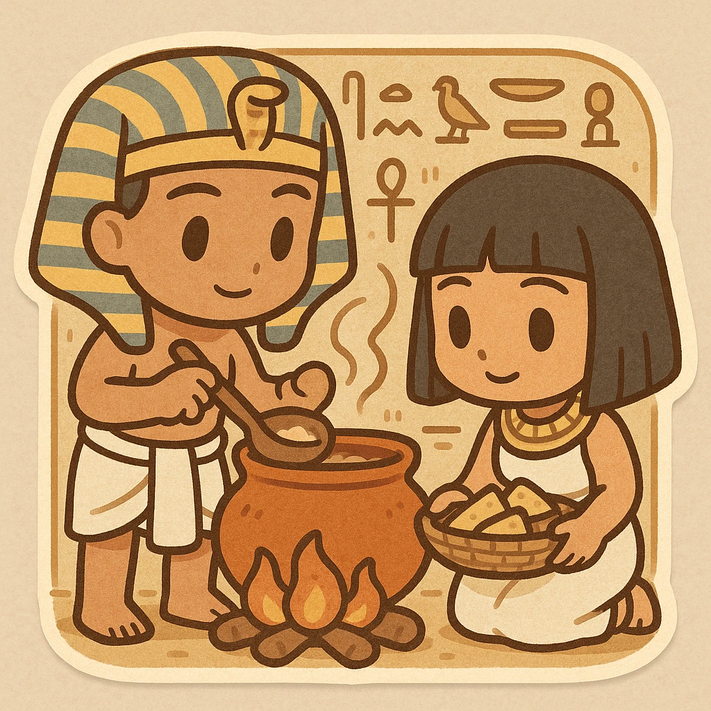 ancient Egyptian cooking scene in hieroglyphic style emoji