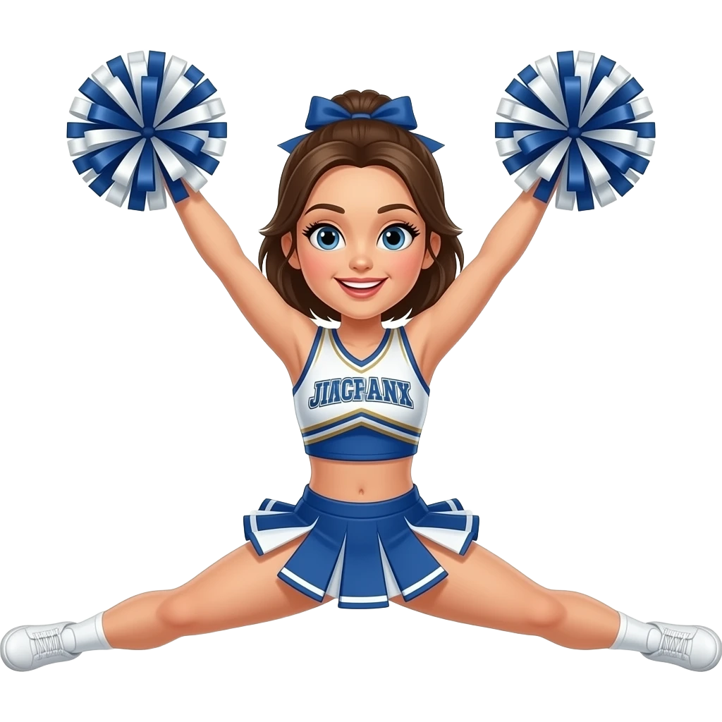 A cheerleading doing a straddle jump emoji