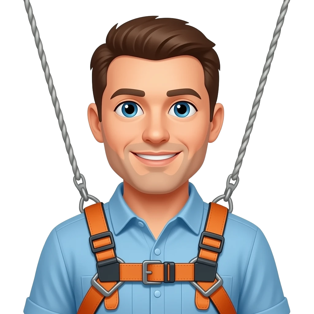 man wearing safety harnes for amusement rides emoji