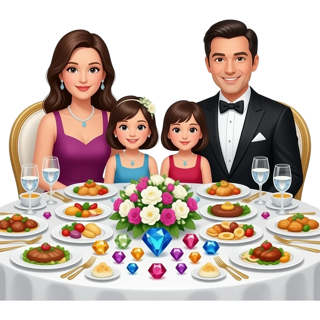 Драгоценные камни, роскошная пища, семейные ценности. emoji