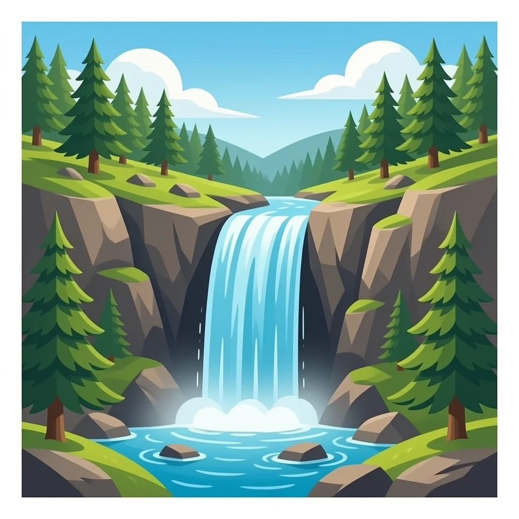 cascada en bosque rocoso emoji