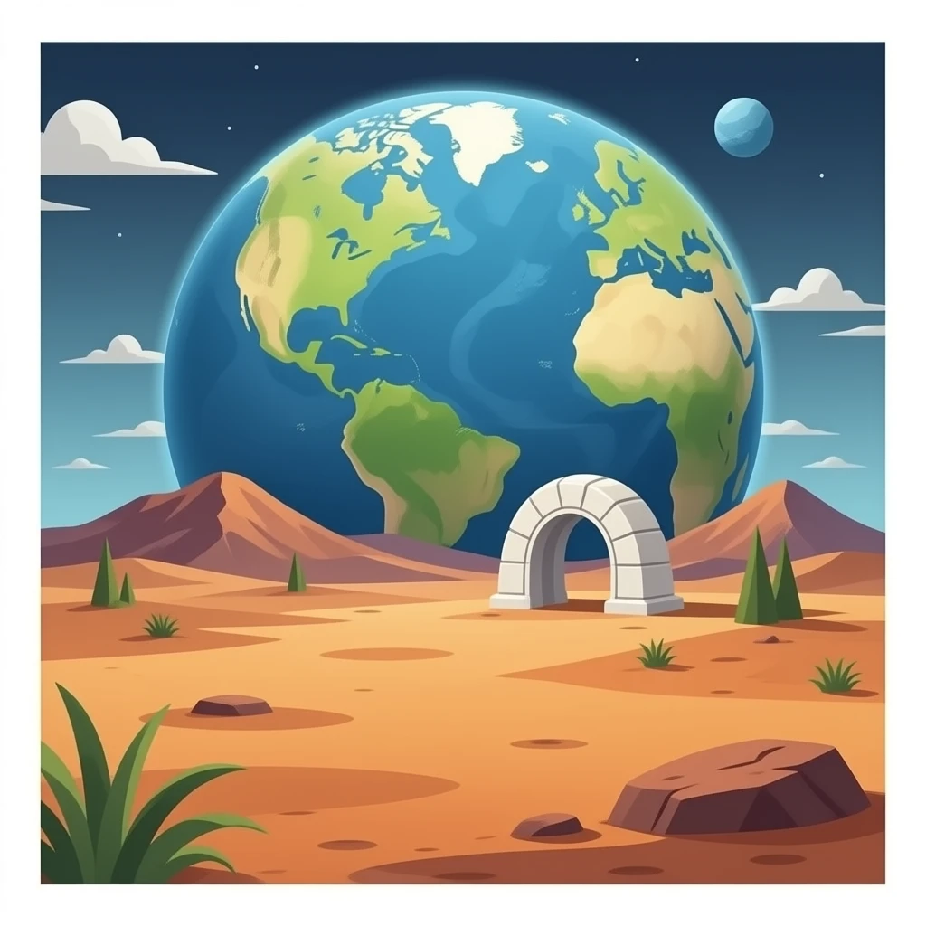 Planète Mars avec une arche spatiale à coté emoji
