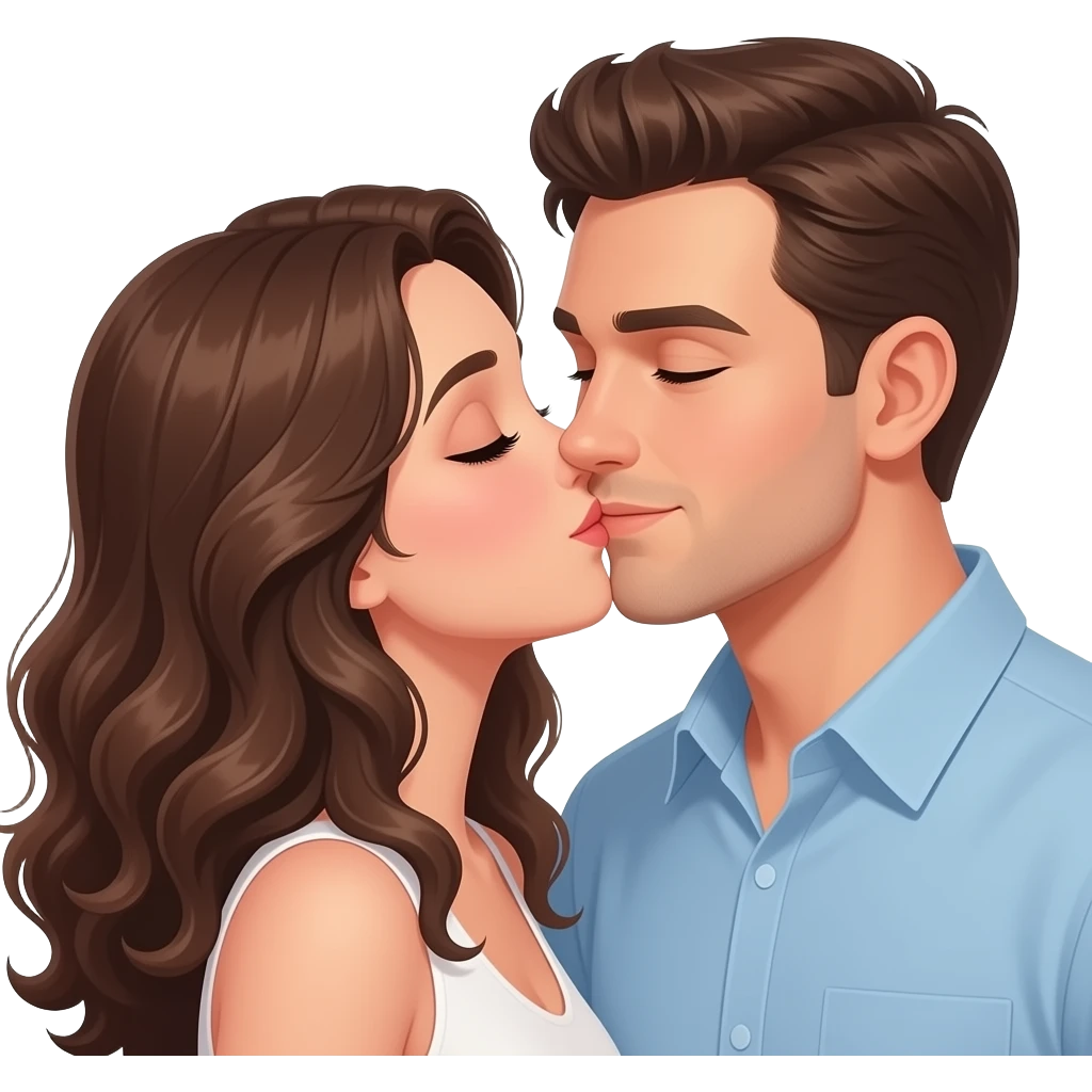 Quiero un avatar de Dos pareja besandose la chica es morena con su cabello largo y rizado, y hombre su piel es  blanca emoji