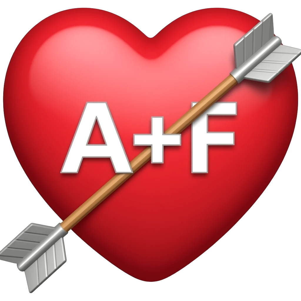 Heart with arrow going through it with “A+F” in the middle of the heart emoji