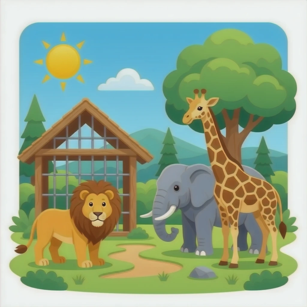 Zoo Enclosure (🦁🐘🦒🌳) in Google Noto Color Emoji emoji