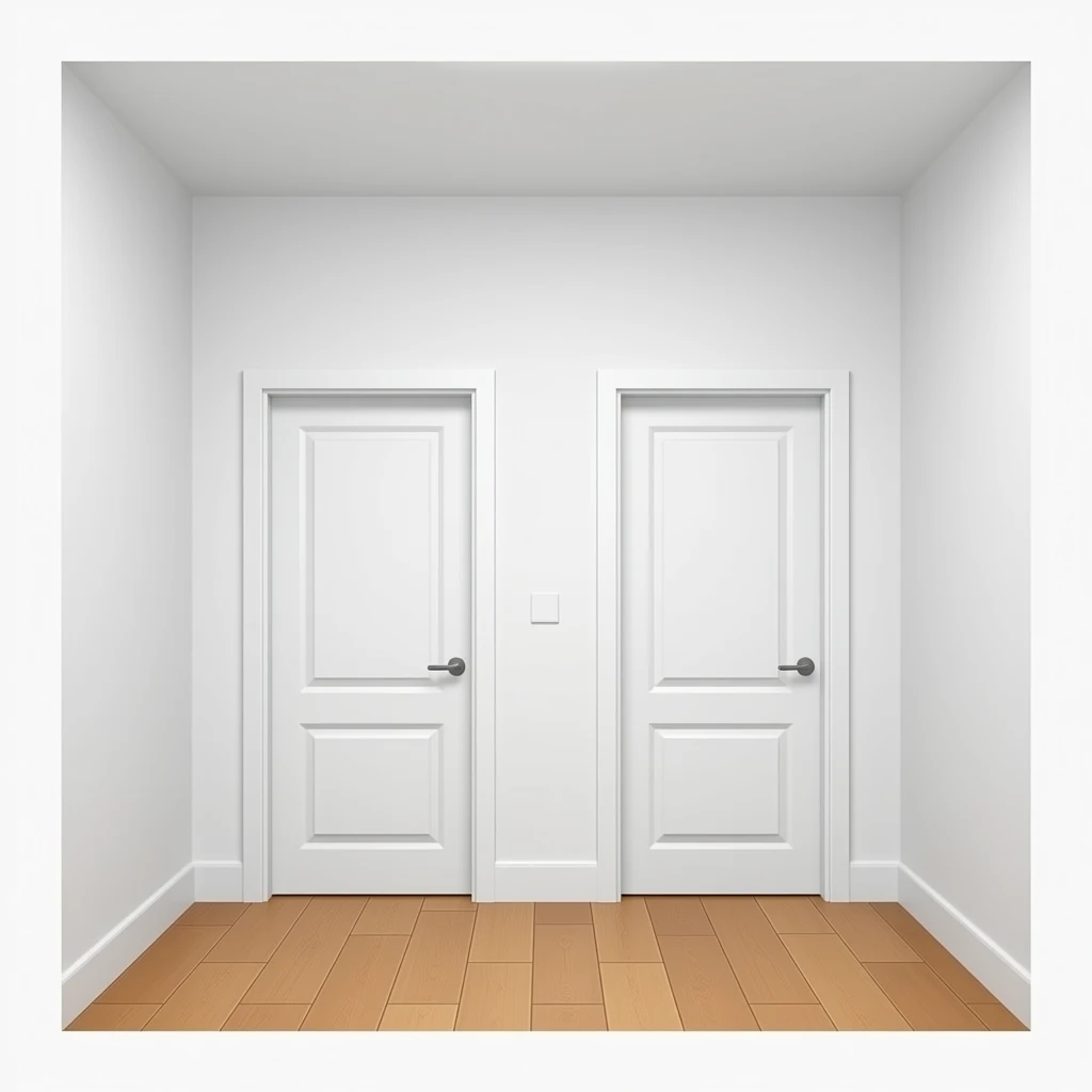 a small white room with two doors opposite each other emoji