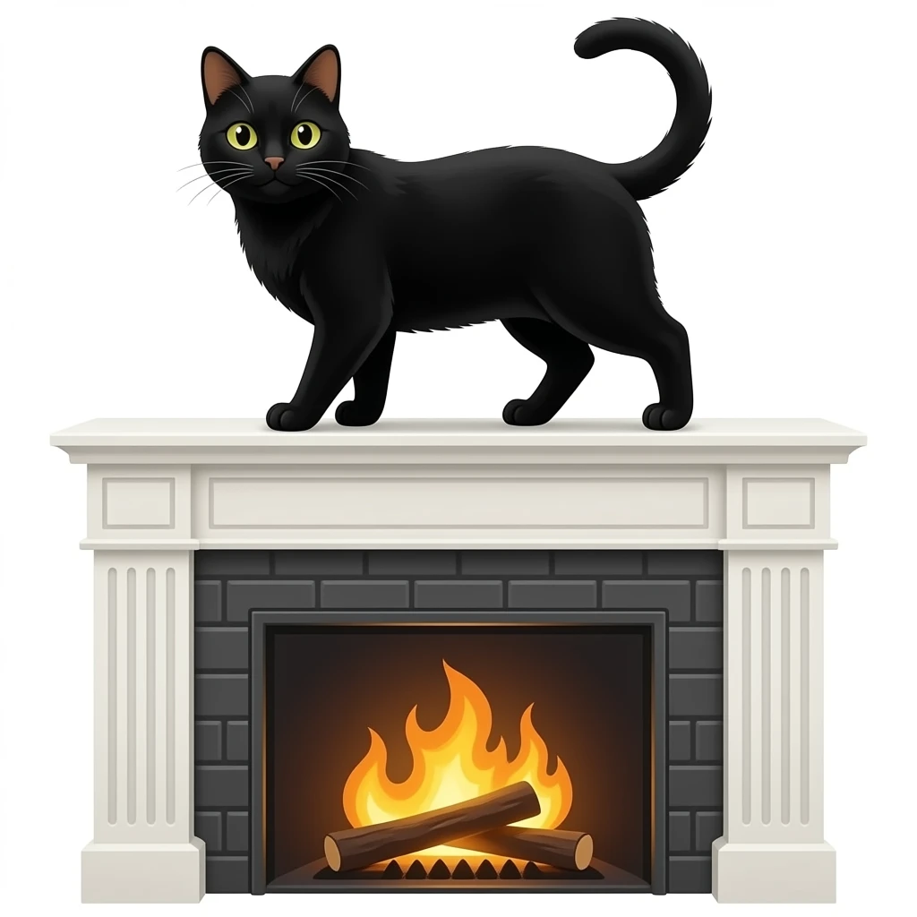 black cat on fireplace mantle emoji