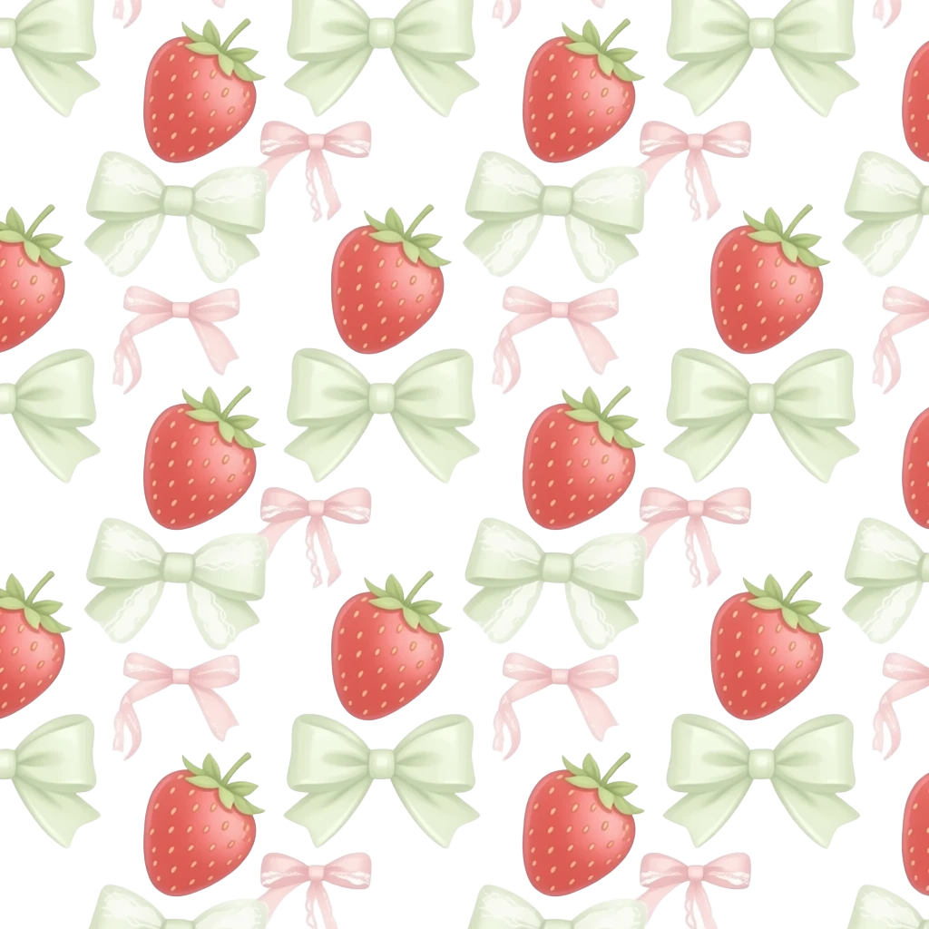 pattern strawberry light pink & light green bow lace coquette bow emoji