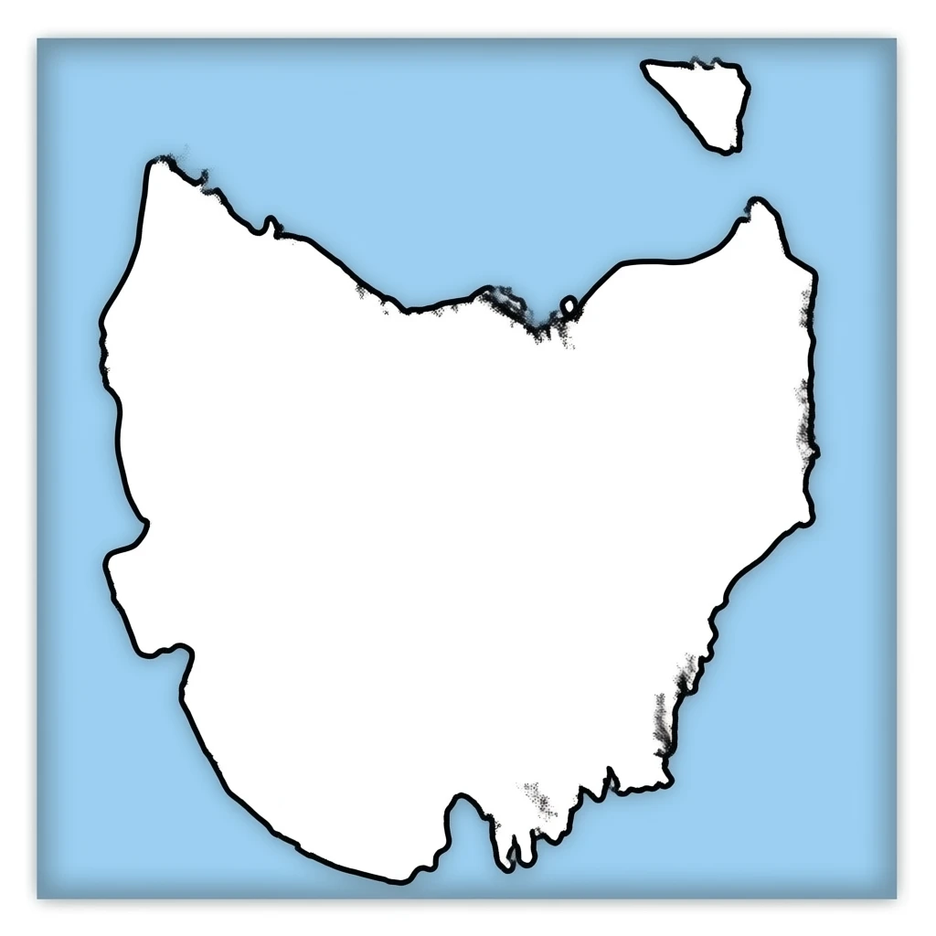 map of Tasmania all white just border in black pen, I said just black and white emoji