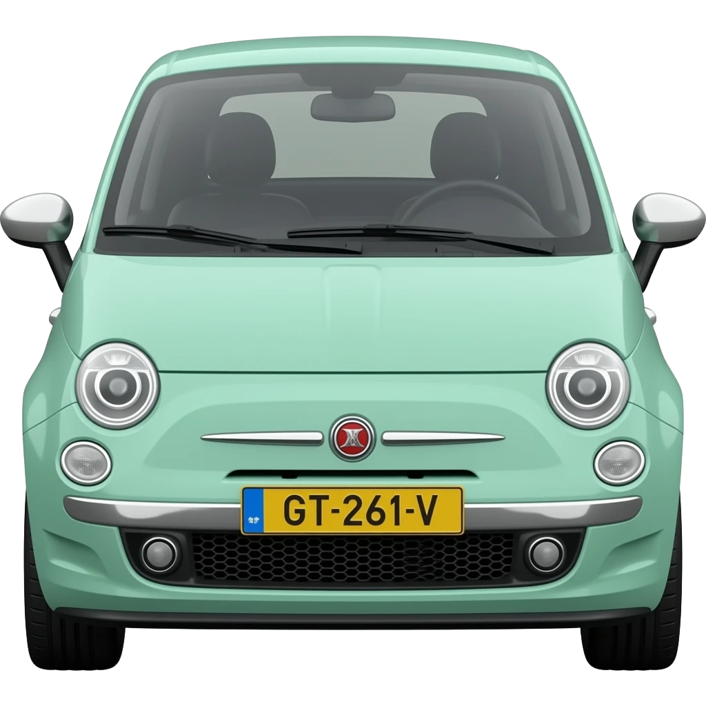 mint green fiat 500 twinair vintage white mirrors vintage white roof front view yellow licens plate GT-261-V emoji
