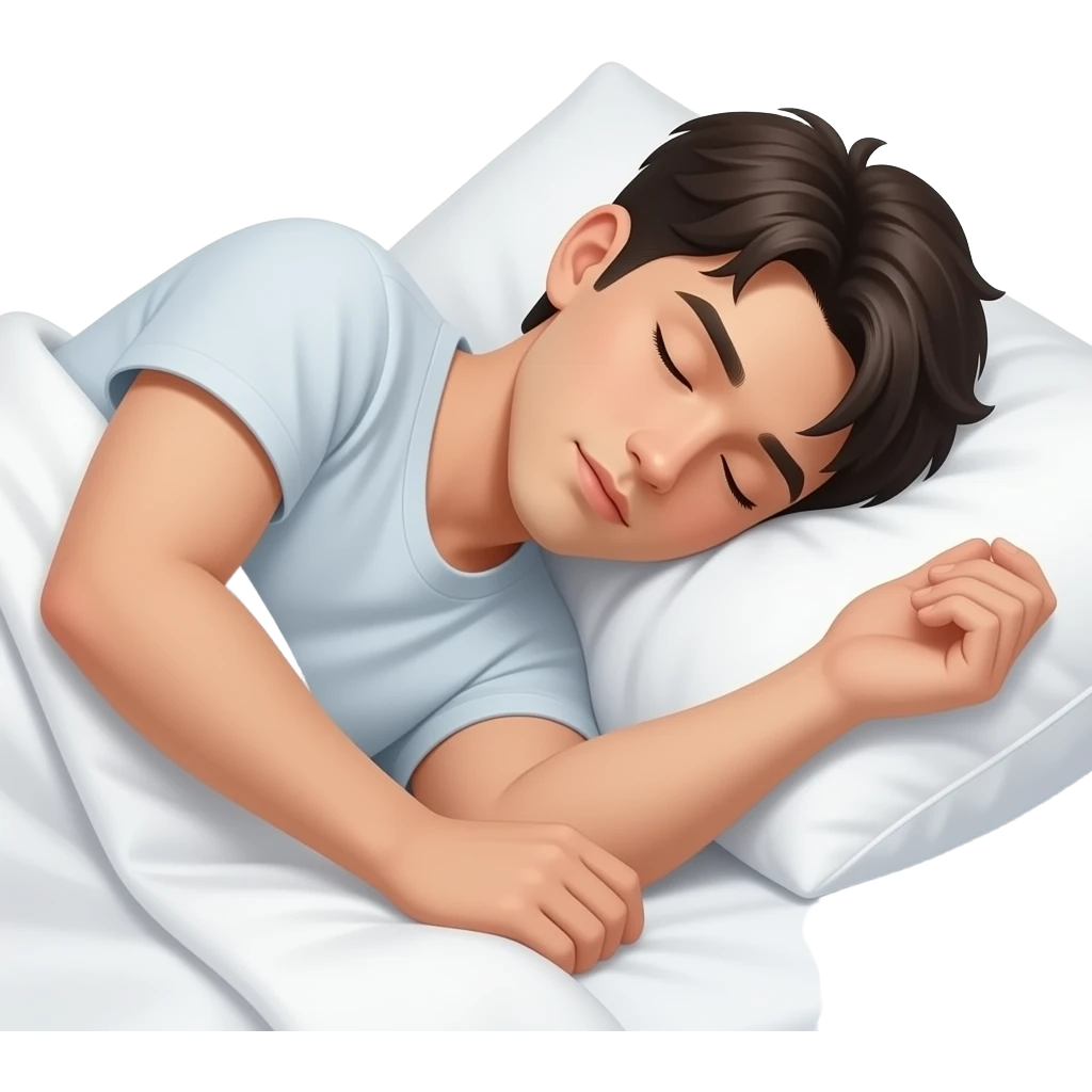 A beautiful, black short haired man sleeping in bed emoji