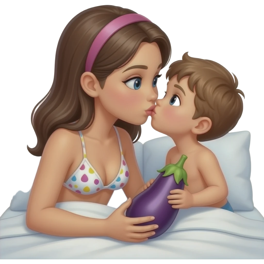 👧🏻+👙 +💋 +🧒🏻 +🛏️ +🍆 +🥵 emoji
