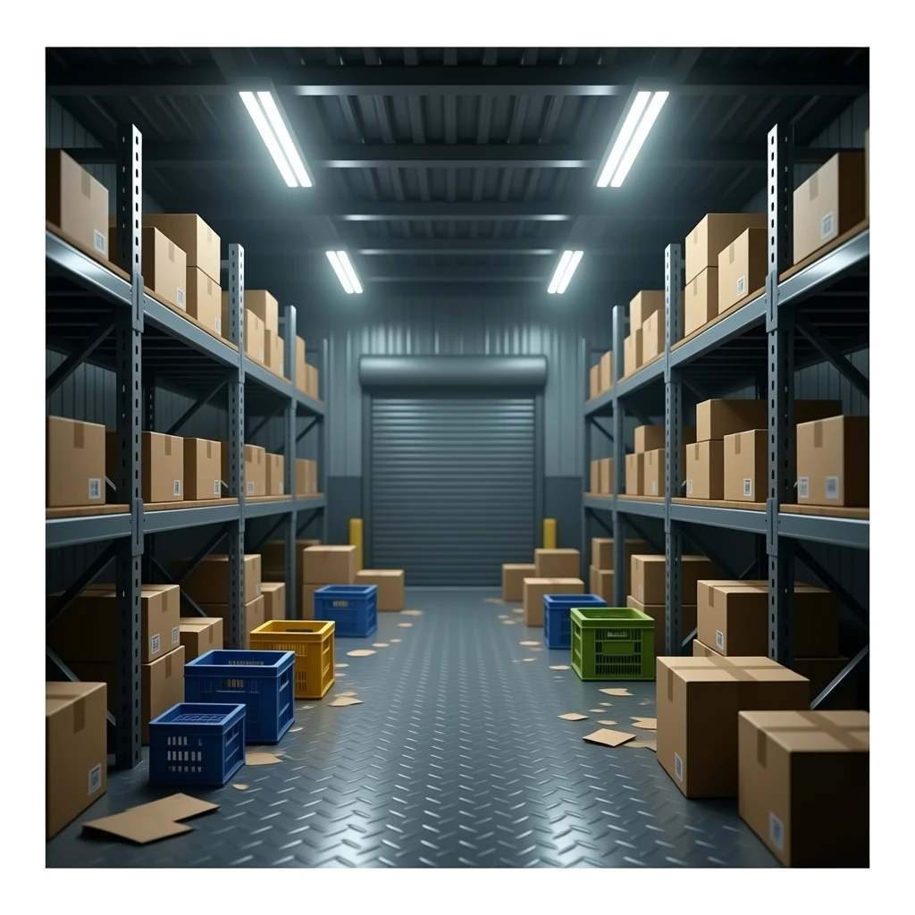 Warehouse shelves with boxes emoji