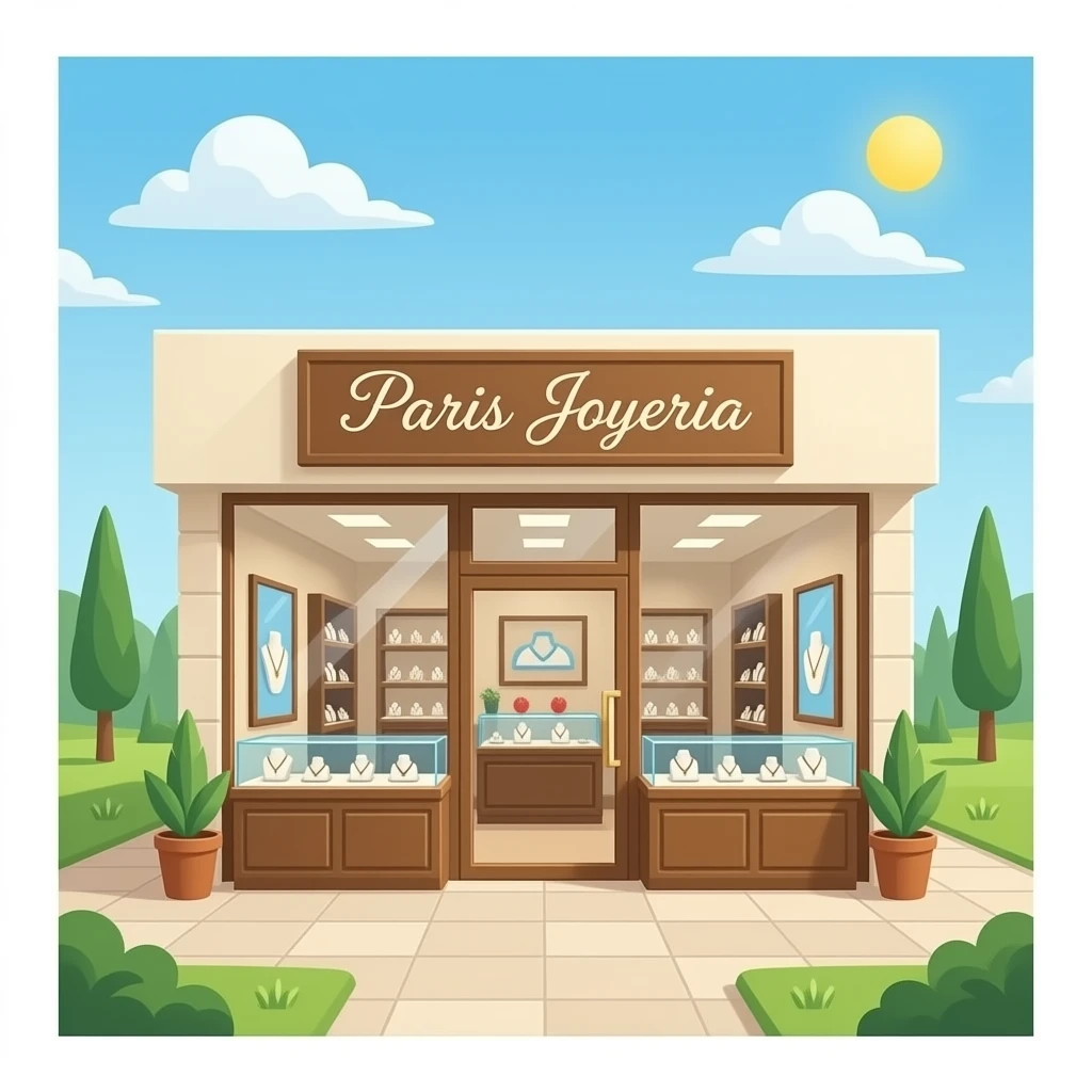 Crea una tienda de joyeria y que tenga un cartel que diga "Paris Joyeria" emoji