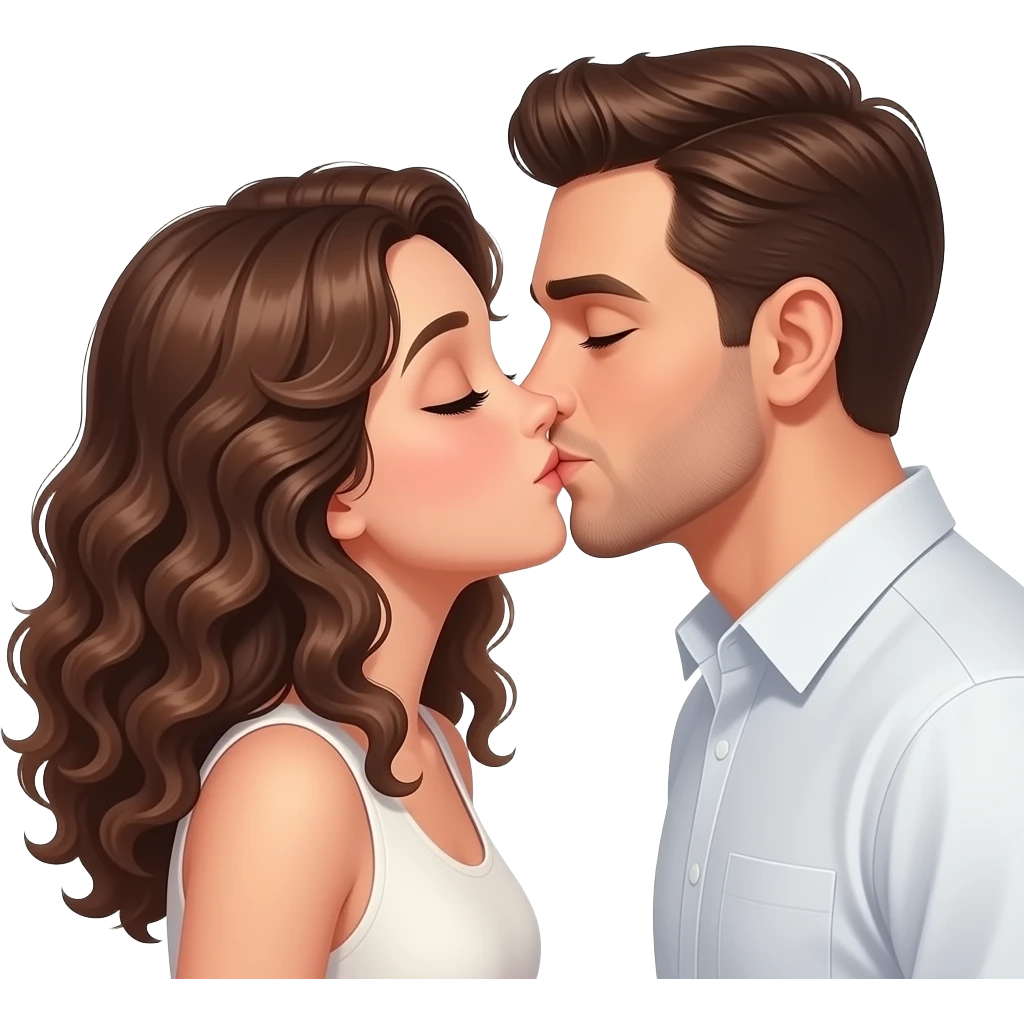 Besos de pareja chica morena con cabello rizado y hombre blanco emoji