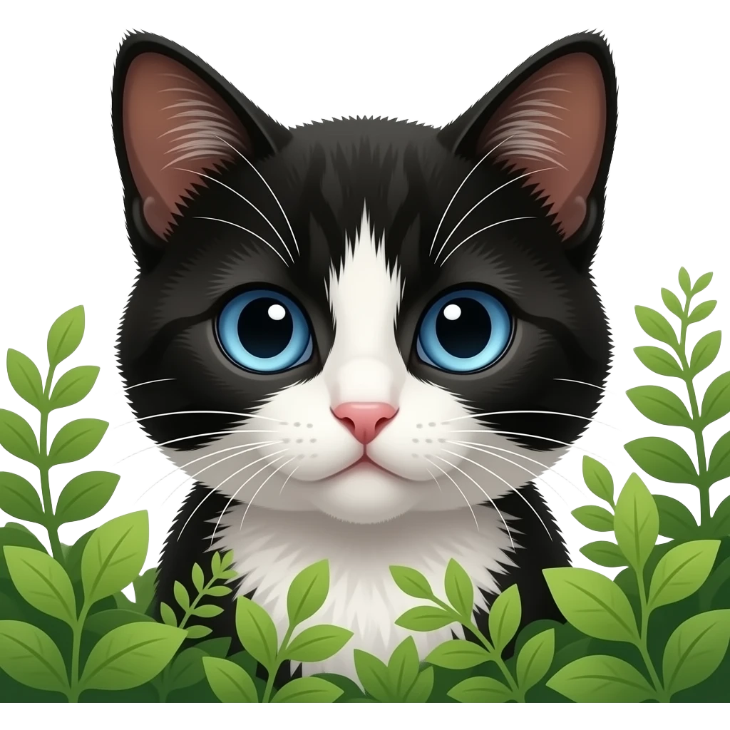 Realistic black kitten with white markings and striking blue eyes ...
