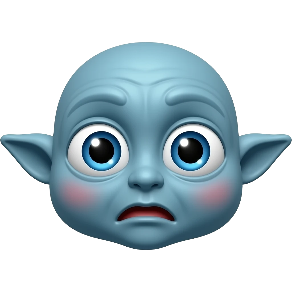 놀란 동공. 커다란 눈. 하얀 동공에 파란렌즈. 둥근 달. 요다귀. 파란색 스킨. 붉은 홍조. emoji