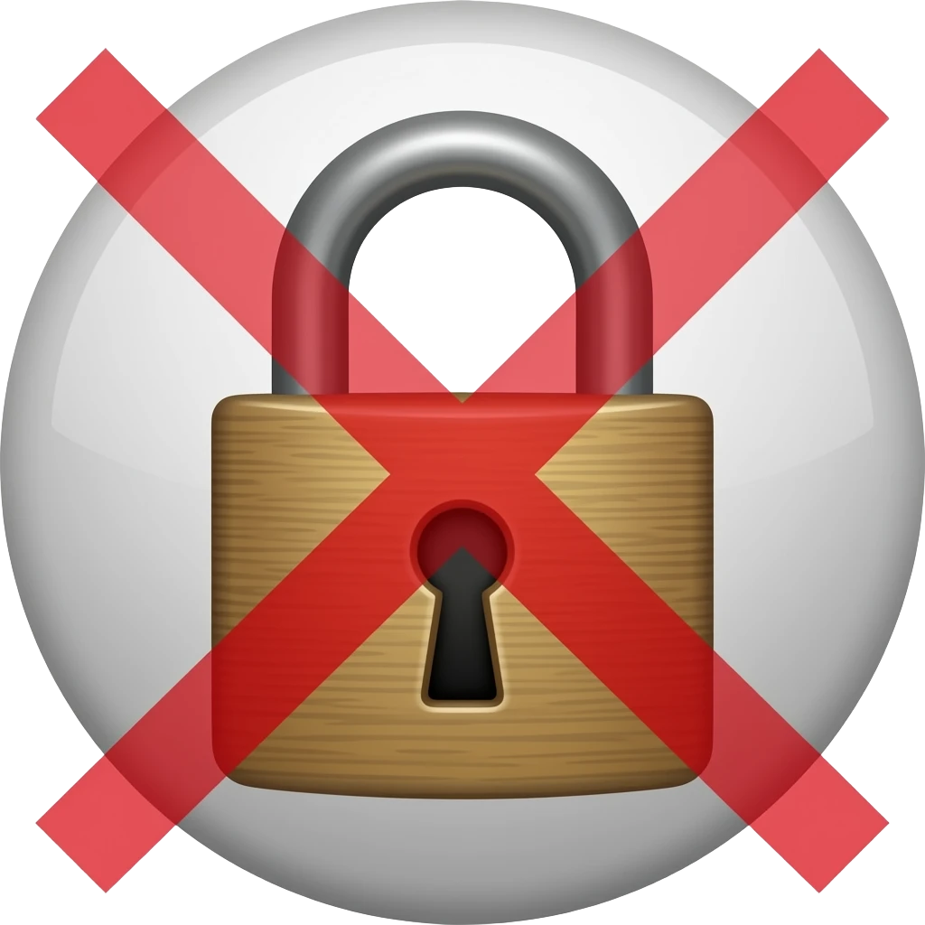 A red padlock with a dark gray steel shaft. A medium gray circle with a red  X on the body emoji