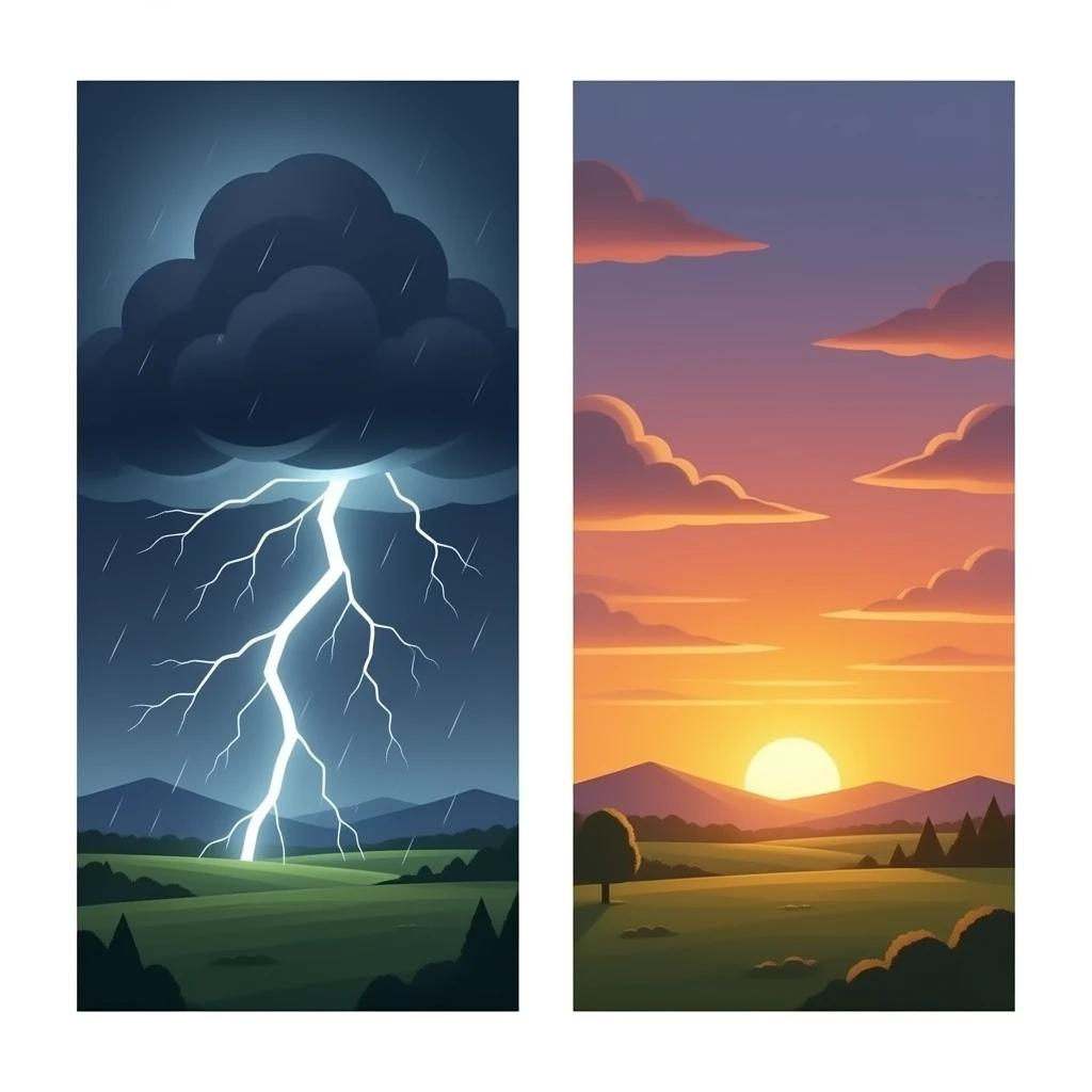Thunderstorm on left sunset on the right emoji