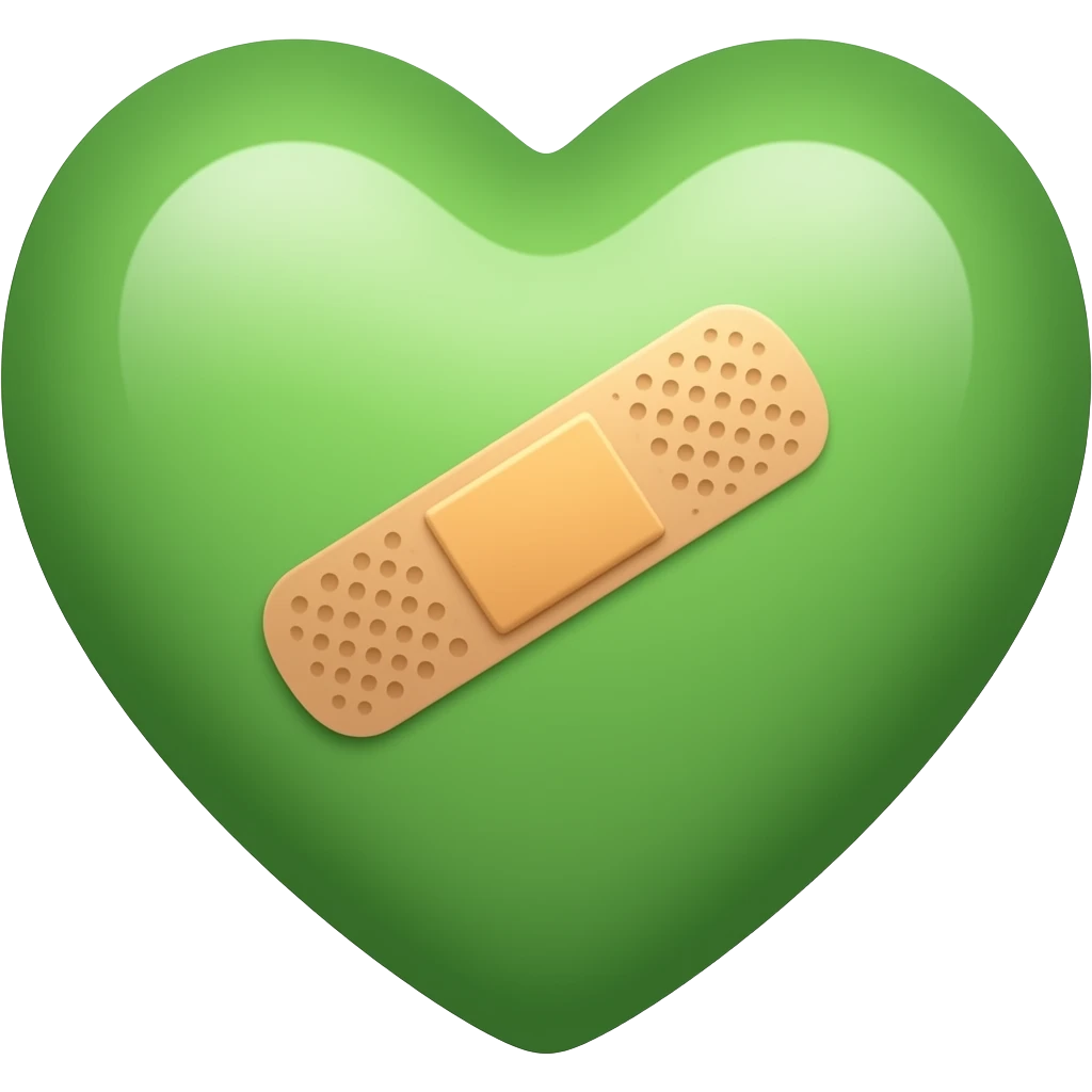 un corazon verde con una curita cantando emoji