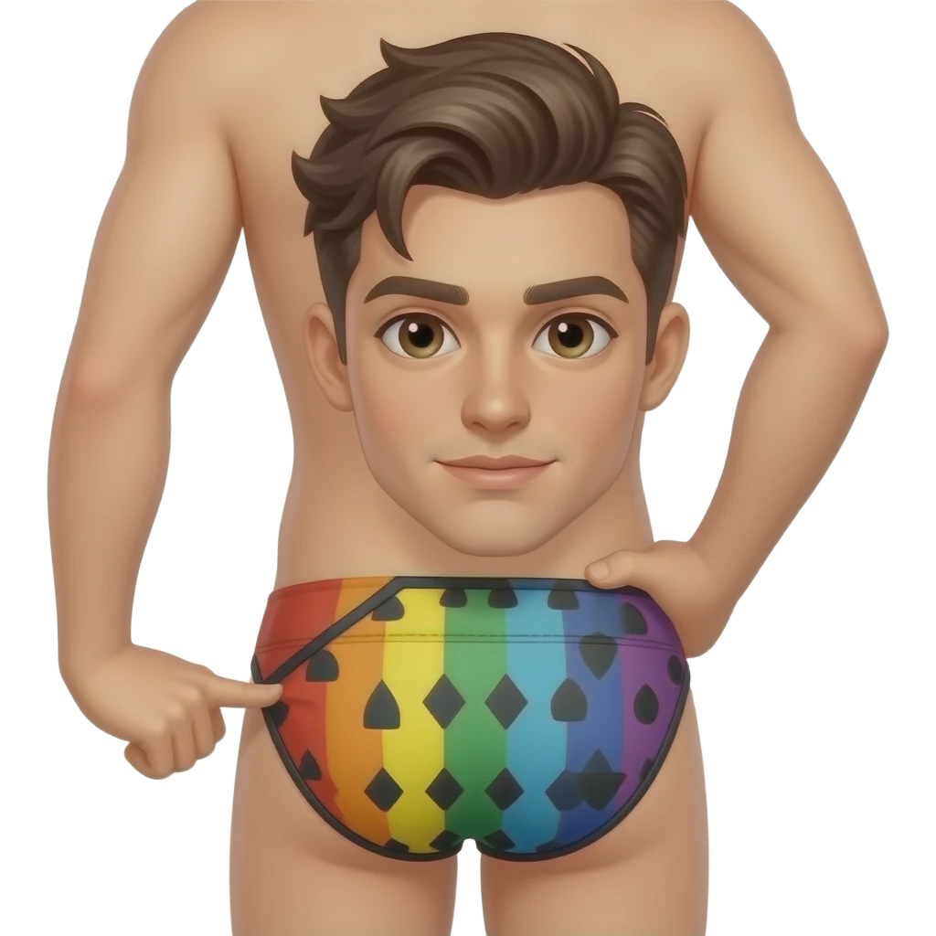 Gay dude in leather bikini rainbow fingering his other hand emoji