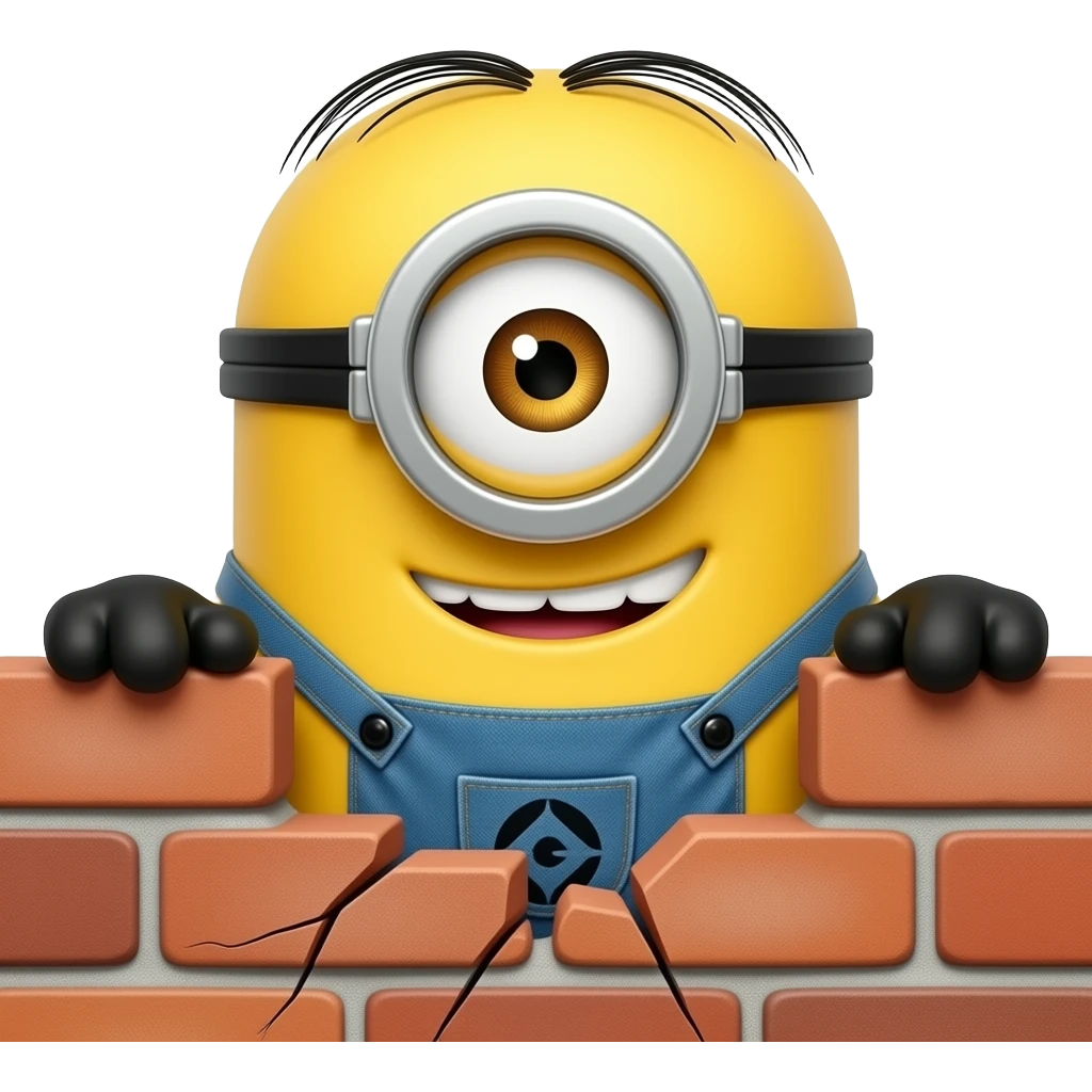 minion peeking from behind a wall looking mischievous emoji