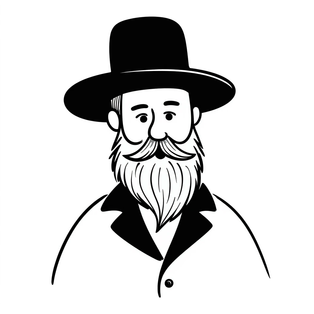 hand-drawn doodle of a Jewish rabbi with beard and hat, simple lines ...