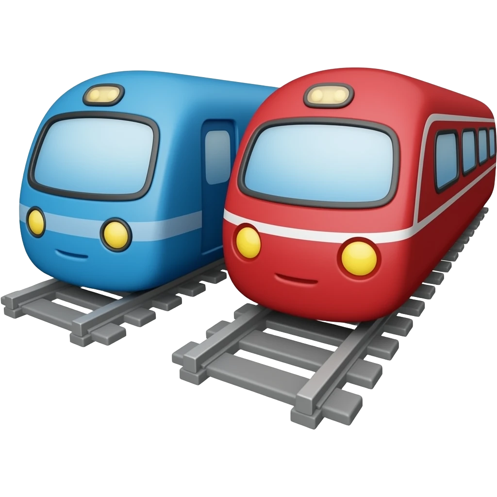 An icon showing memoji-style 2 blue and red passenger trains emoji