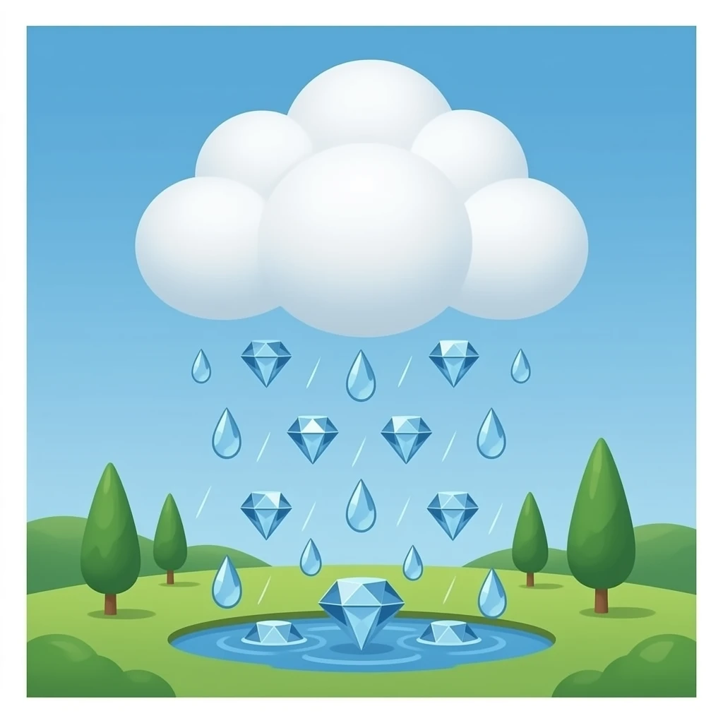 একটা মেঘ থেকে ডায়মন্ডের বৃষ্টি হচ্ছে emoji