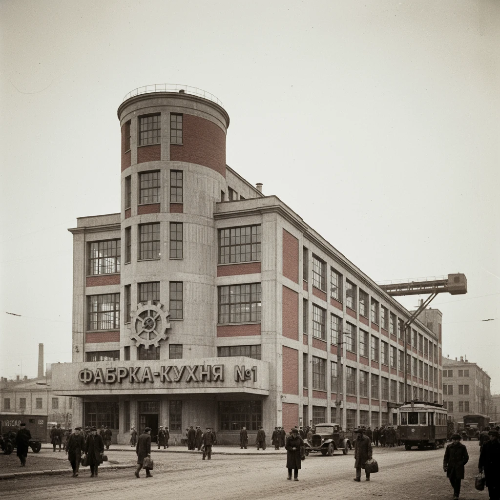 Конструктивистский фабрика-кухня в Москве 1920 года

Стиль - архивные цветные снимки emoji