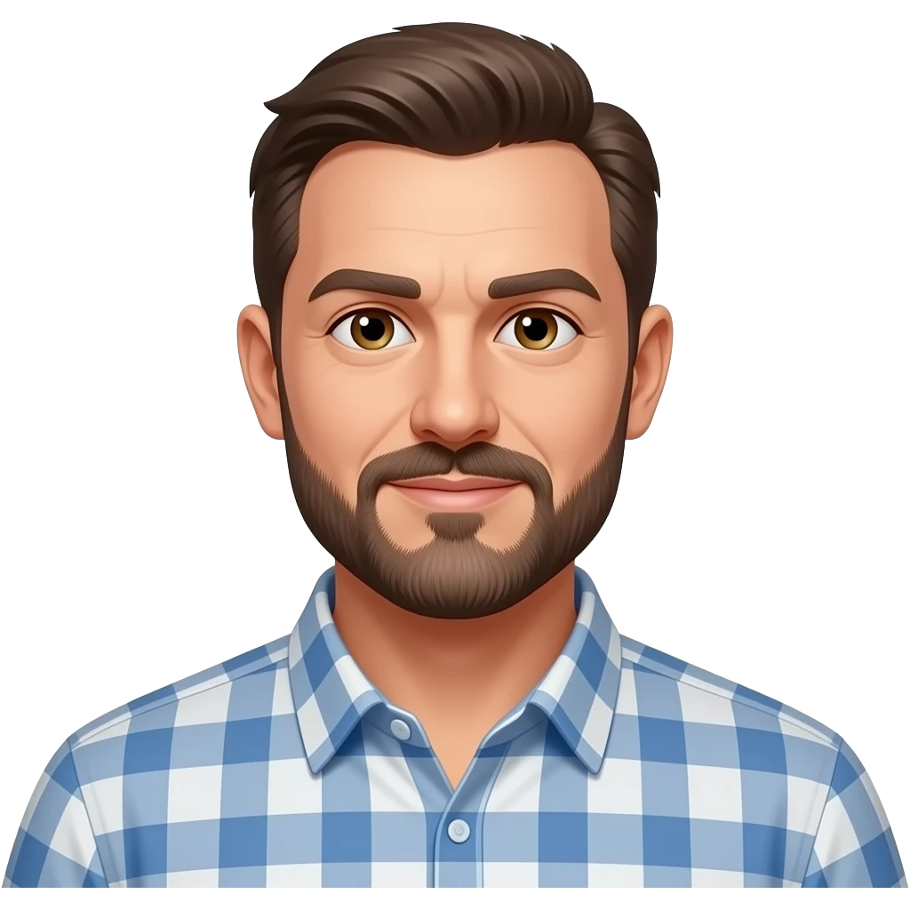 Bald man of about 40 years old, with a goatee, hazel eyes, and dressed semi-casually as a teacher emoji