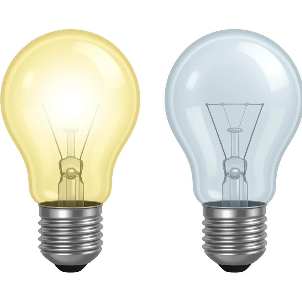 2 ampoules une à côté de l'autre. Flèche noire entre les 2, qui pointe la 2e ampoule. Première ampoule allumée avec gros éclairage, 2e ampoule fermée. emoji