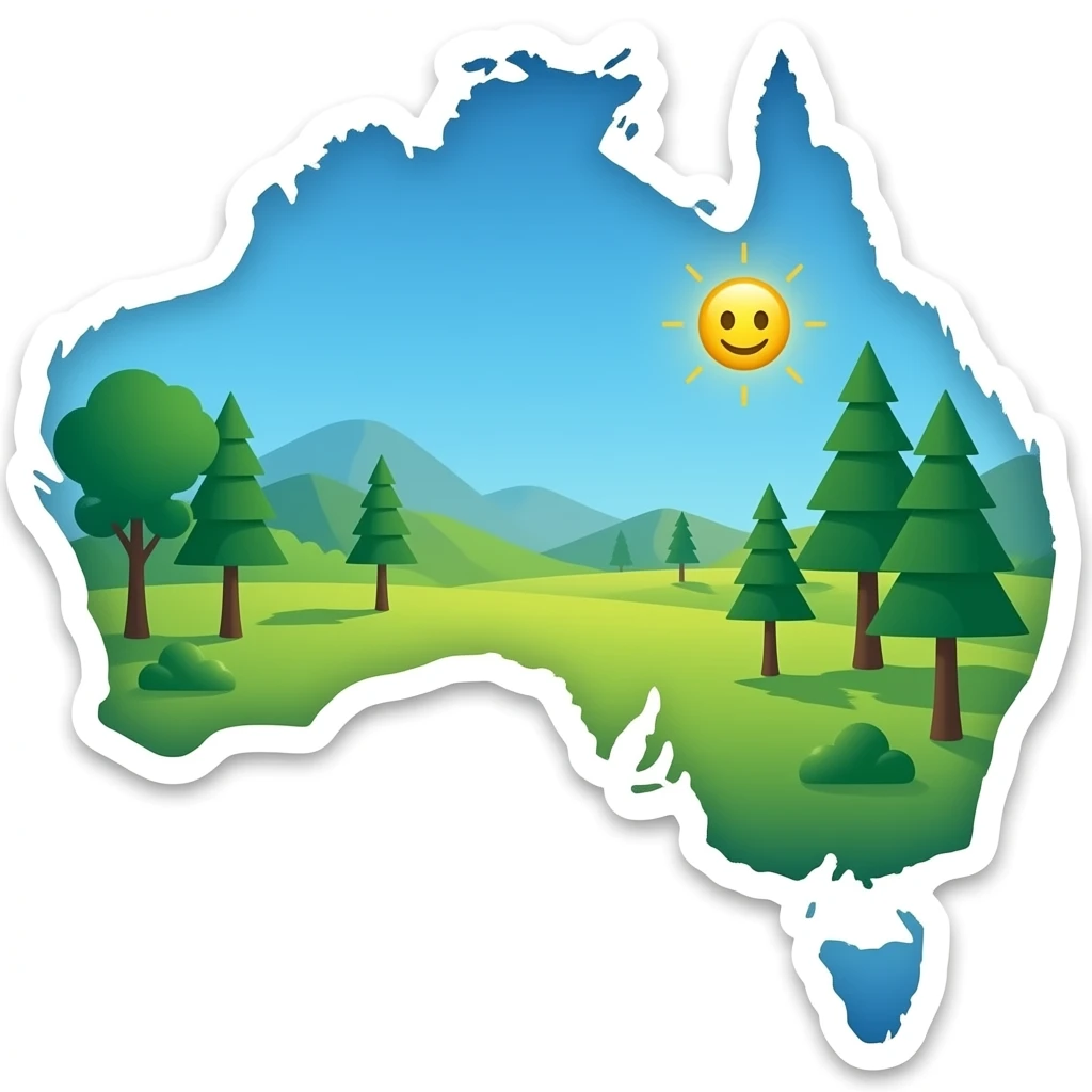 Outline of Australia with emojis inside representing the country emoji