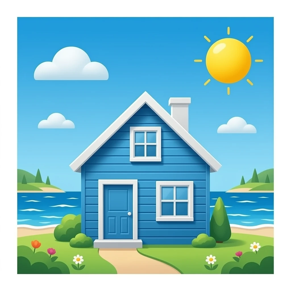 blue house in the ocean emoji